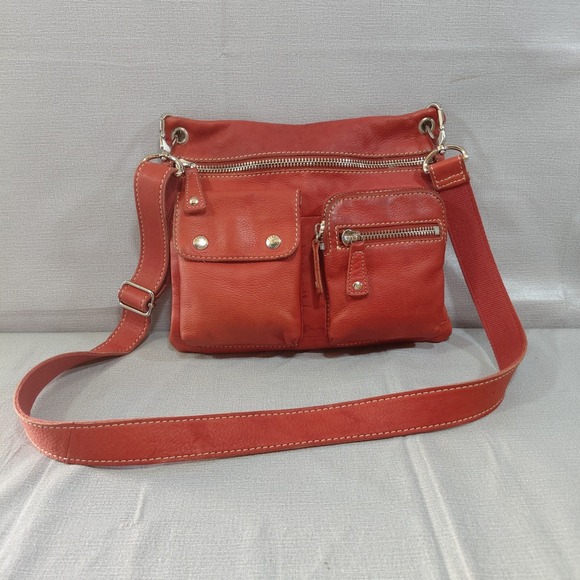 Fossil Handbags - Vtg Y2k Fossil Sutter Genuine Leather Crossbody Bag Red Adjustable Strap Top Zip